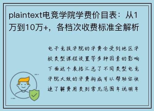 plaintext电竞学院学费价目表：从1万到10万+，各档次收费标准全解析