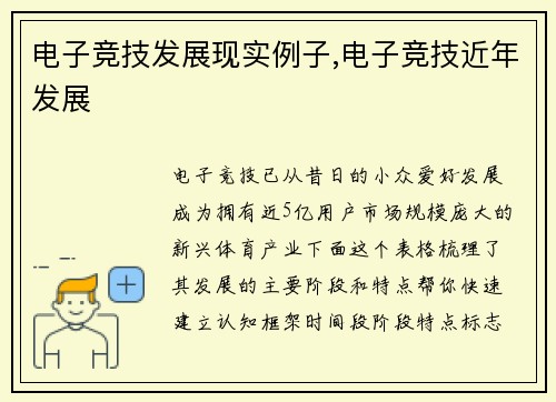 电子竞技发展现实例子,电子竞技近年发展