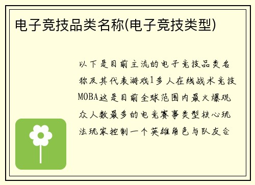 电子竞技品类名称(电子竞技类型)